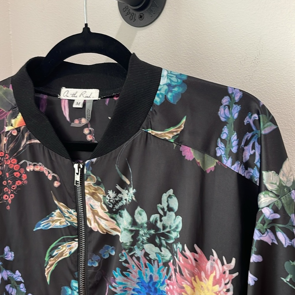 On the Road zip up satin floral jacket. - Picture 2 of 5